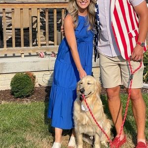 Blue Poplin Tiered Midi Dres XXS